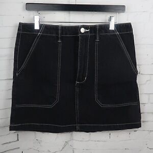 FOREVER 21 BLACK DENIM WITH WHITE STITCHING MINI SKIRT WOMENS SIZE LARGE